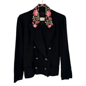 Vintage 1990s Vertigo Paris Metallic Floral Jacquard Blazer Women L Maximalist